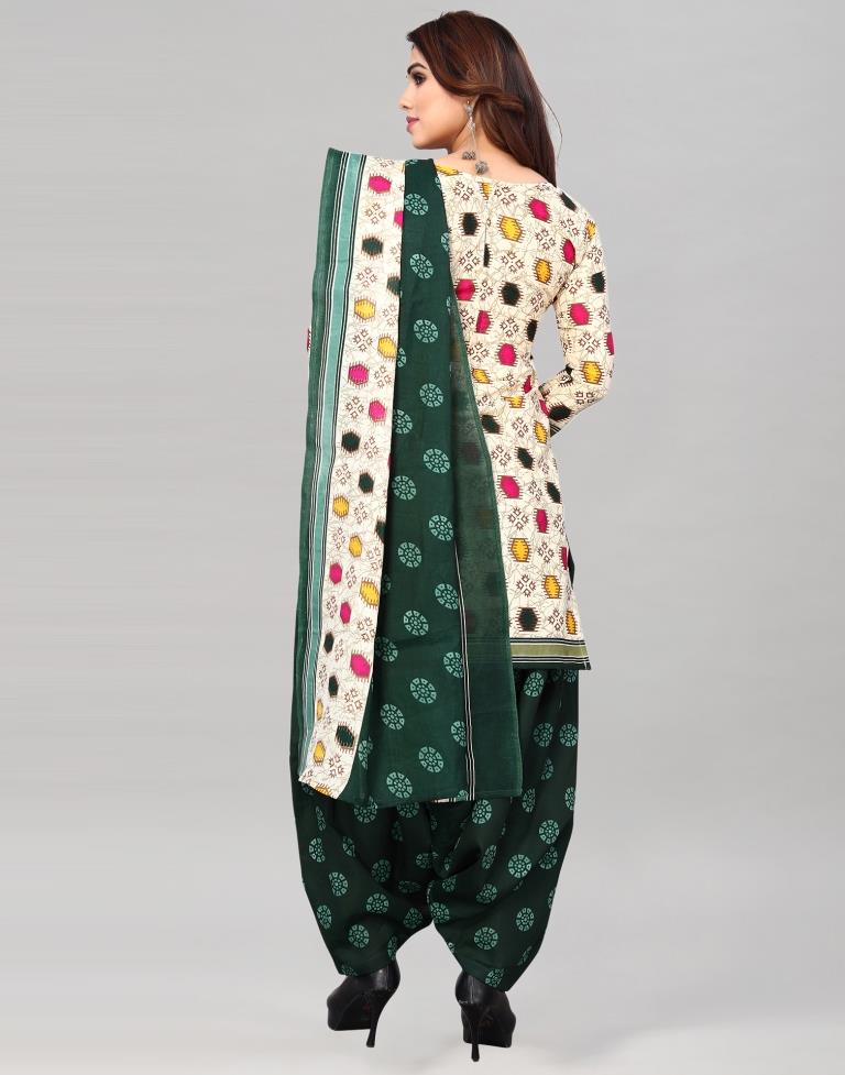 Cream Printed Cotton Unstitched Salwar Suit Material