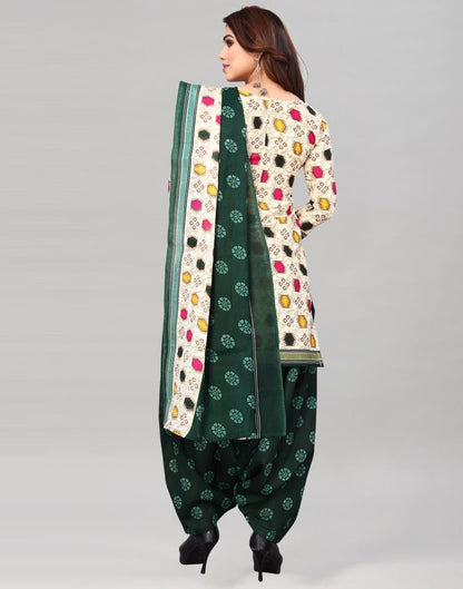 Cream Printed Cotton Unstitched Salwar Suit Material