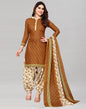 Brown Printed Cotton Unstitched Salwar Suit Material