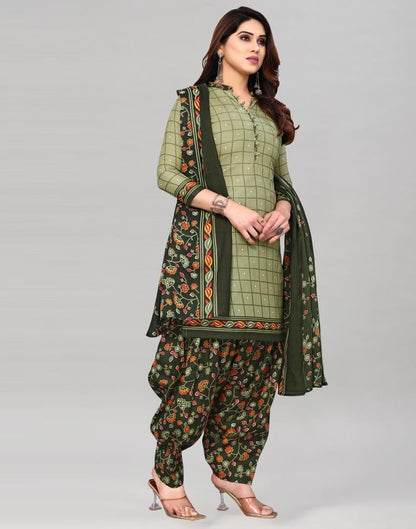 Light Green Printed Cotton Unstitched Salwar Suit Material