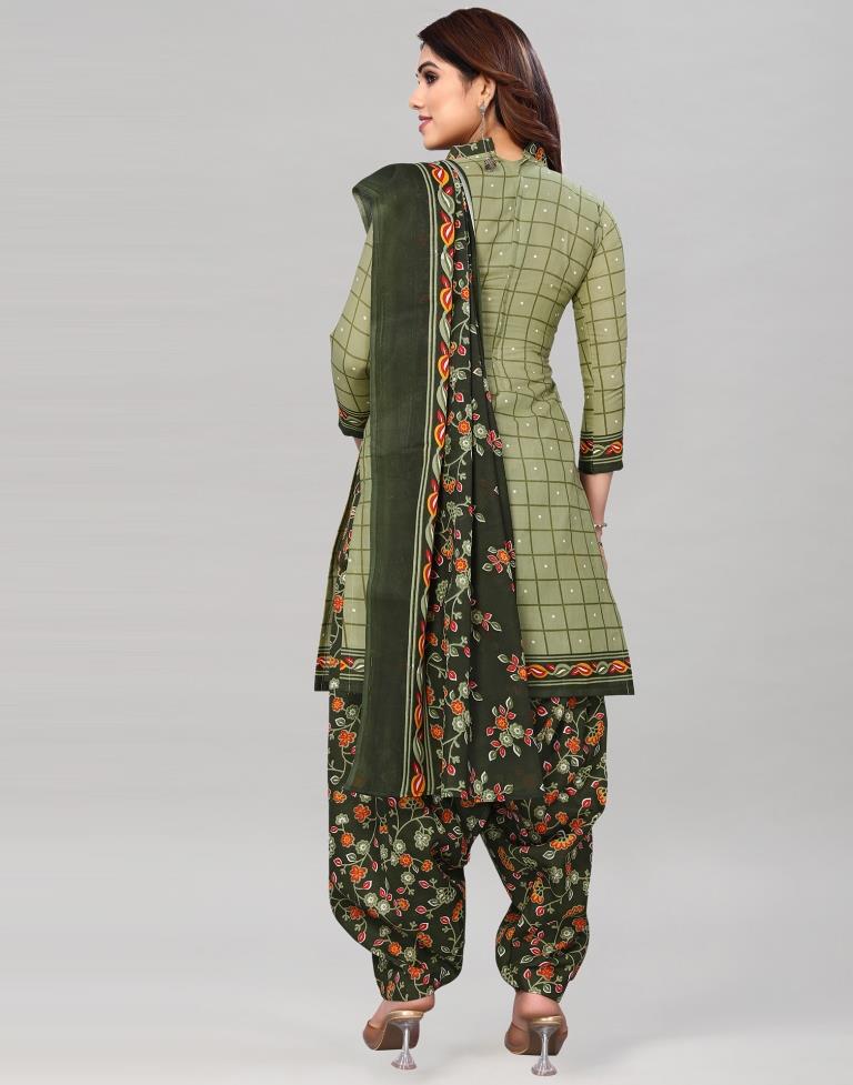 Light Green Printed Cotton Unstitched Salwar Suit Material