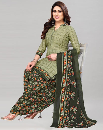 Light Green Printed Cotton Unstitched Salwar Suit Material