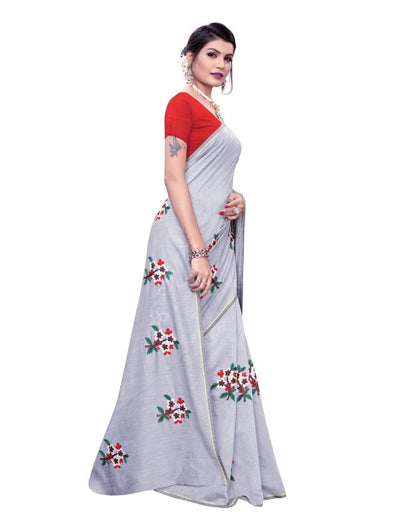 Grey Coloured Chanderi Thread Embroidery Saree | Leemboodi