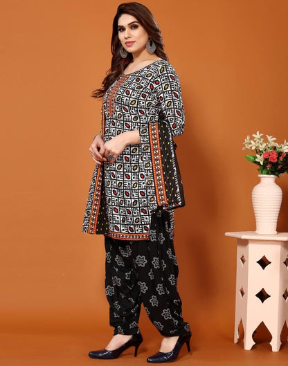 Black Printed Cotton Unstitched Salwar Suit Material