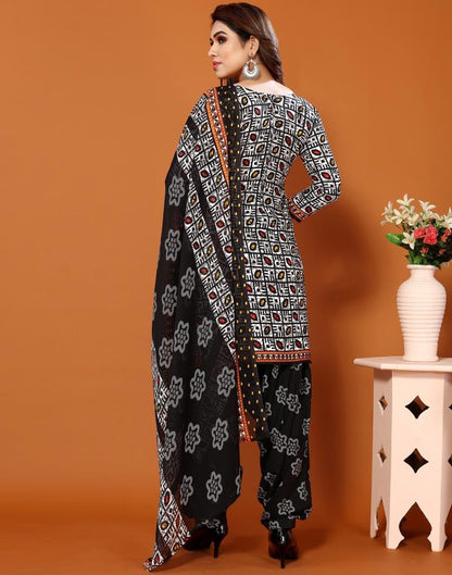 Black Printed Cotton Unstitched Salwar Suit Material