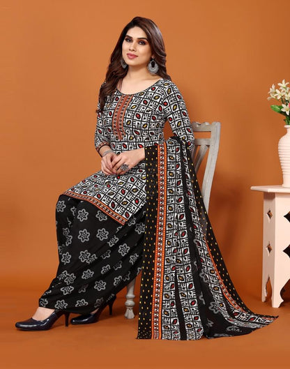 Black Printed Cotton Unstitched Salwar Suit Material