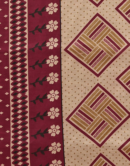 Maroon Printed Cotton Unstitched Salwar Suit Material