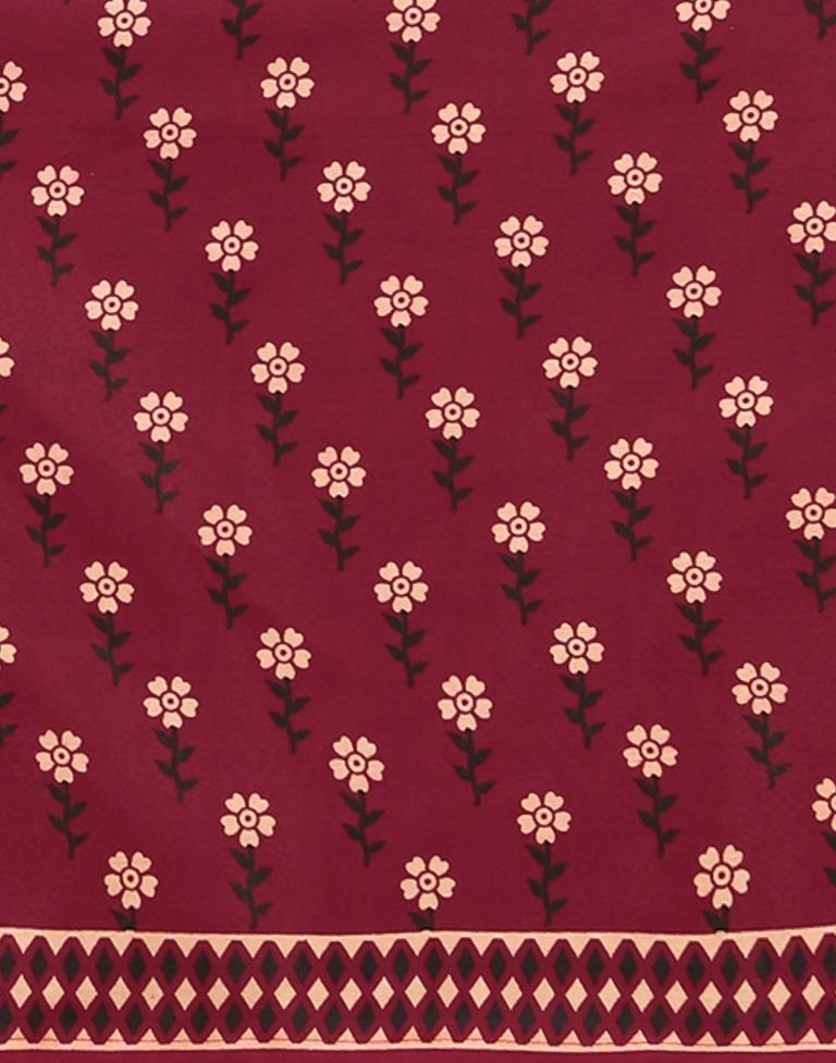 Maroon Printed Cotton Unstitched Salwar Suit Material