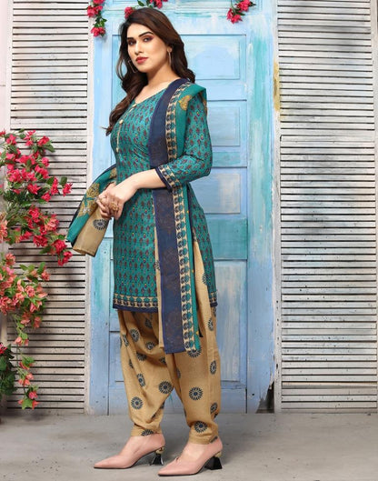 Green Printed Cotton Unstitched Salwar Suit Material