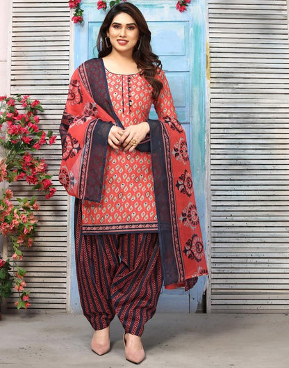 Pink Printed Cotton Unstitched Salwar Suit Material