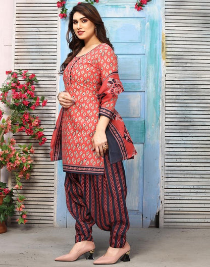 Pink Printed Cotton Unstitched Salwar Suit Material