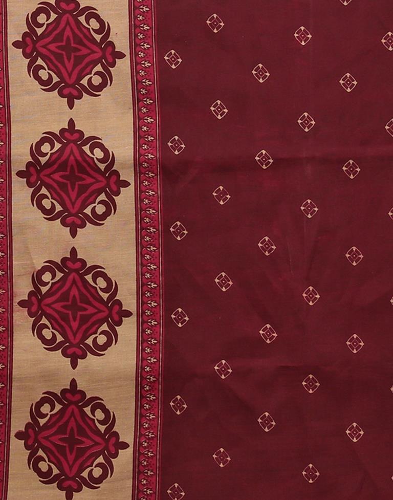 Maroon Printed Cotton Unstitched Salwar Suit Material