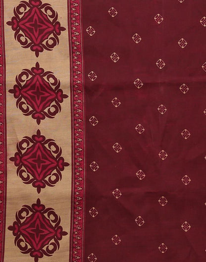 Maroon Printed Cotton Unstitched Salwar Suit Material