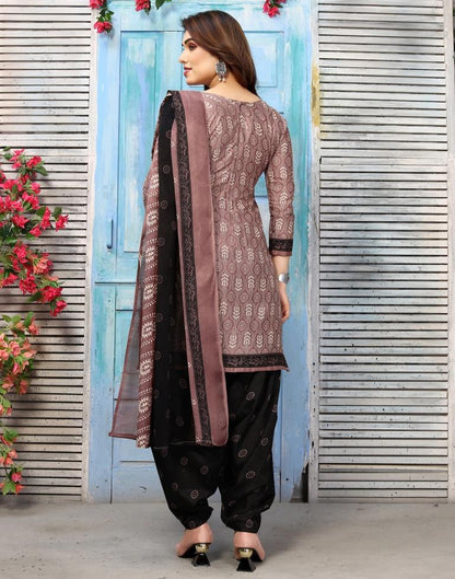 Brown Printed Cotton Unstitched Salwar Suit Material