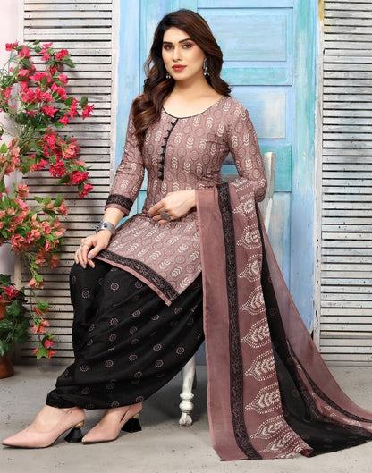 Brown Printed Cotton Unstitched Salwar Suit Material