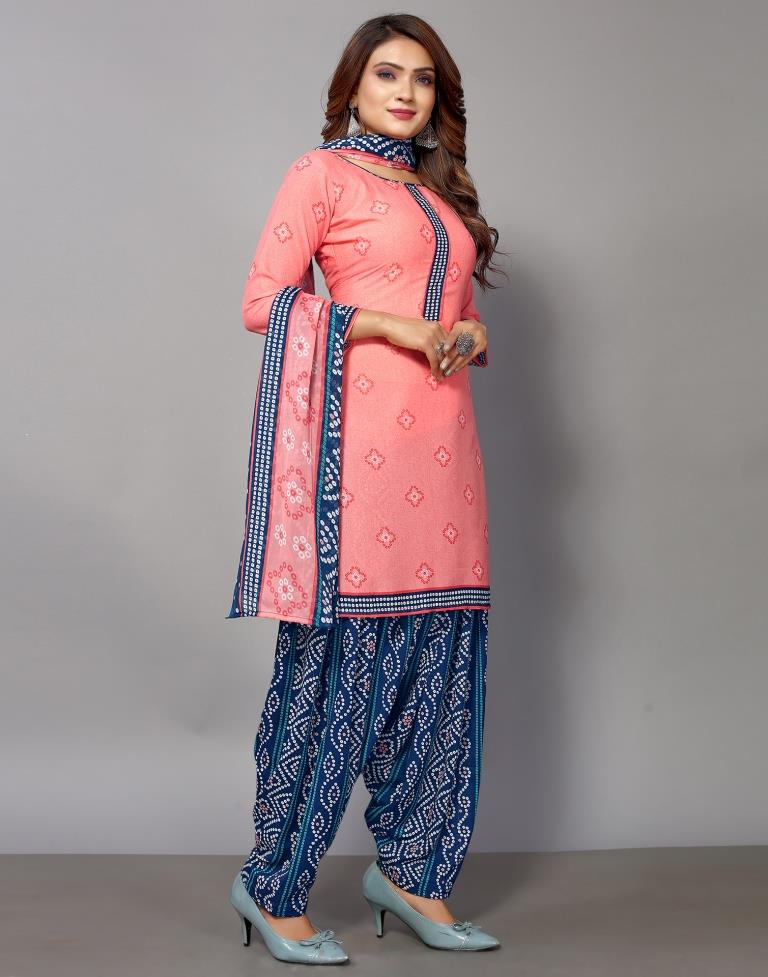 Pink Printed Cotton Unstitched Salwar Suit Material