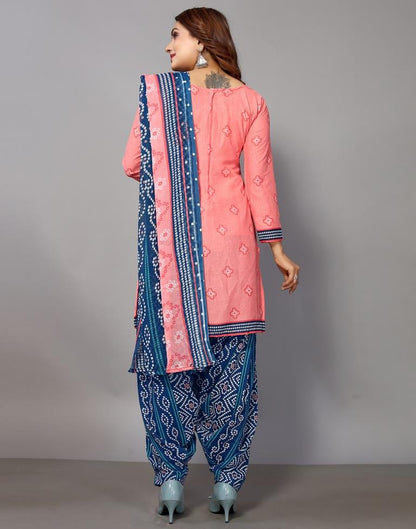 Pink Printed Cotton Unstitched Salwar Suit Material