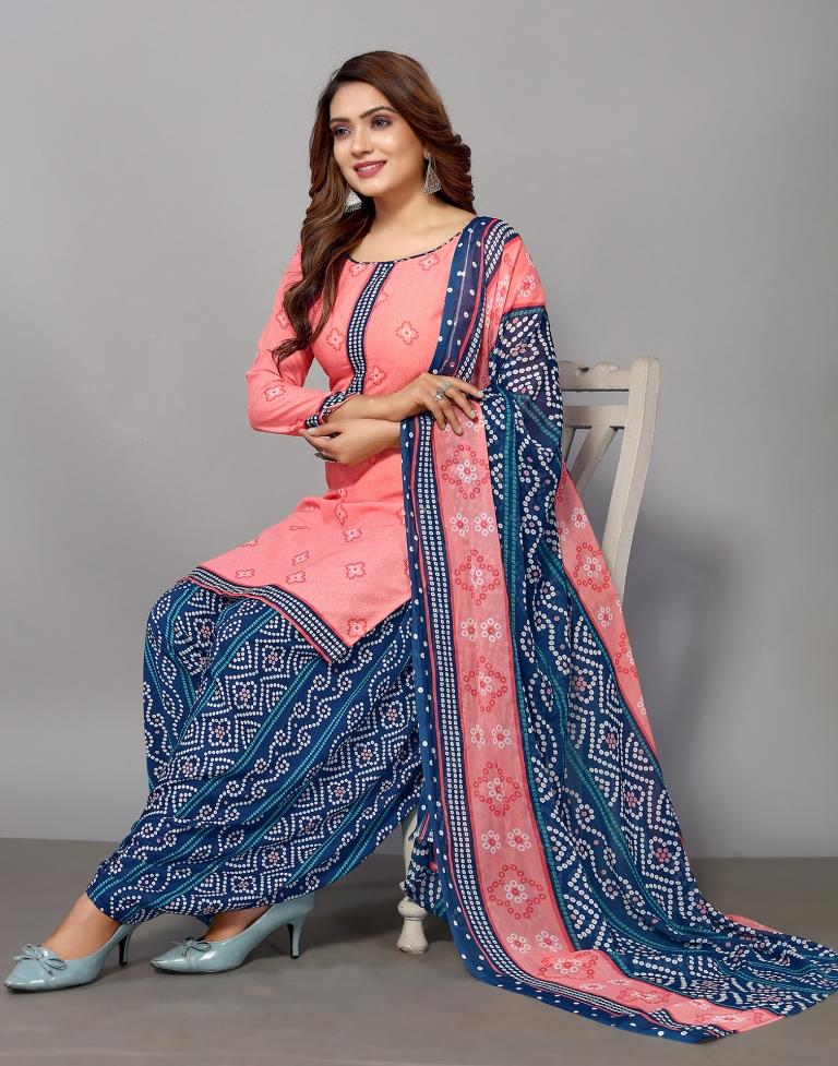 Pink Printed Cotton Unstitched Salwar Suit Material