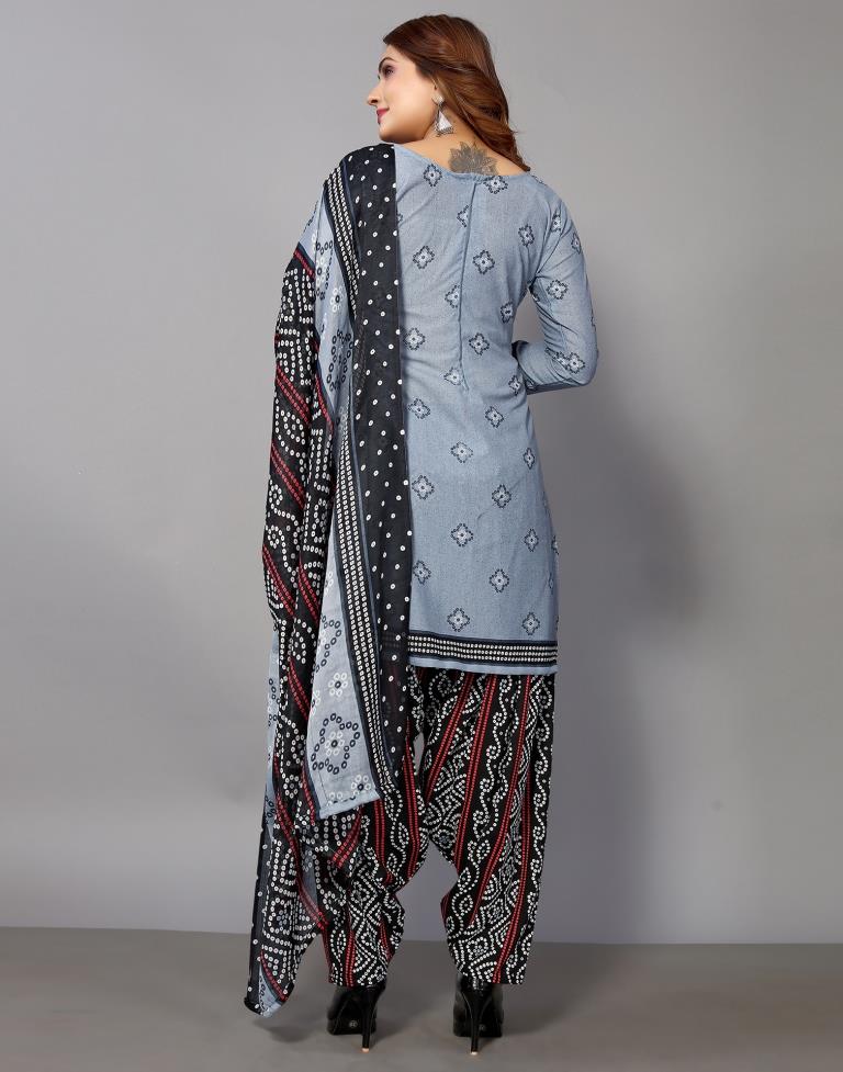 Grey Printed Cotton Unstitched Salwar Suit Material