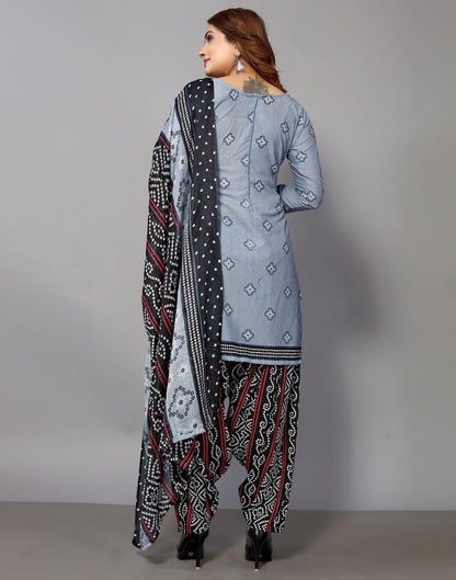 Grey Printed Cotton Unstitched Salwar Suit Material