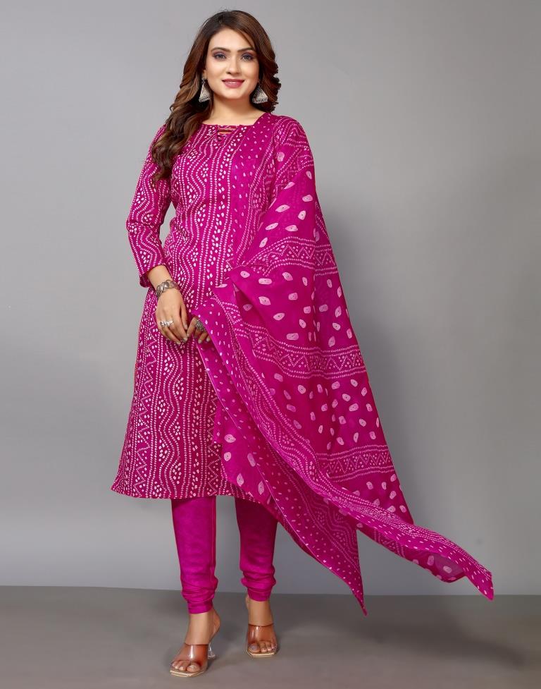 Pink Printed Cotton Unstitched Salwar Suit Material