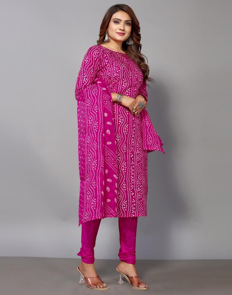 Pink Printed Cotton Unstitched Salwar Suit Material