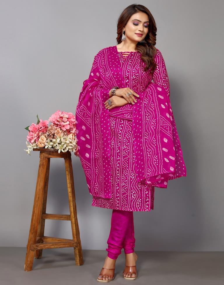 Pink Printed Cotton Unstitched Salwar Suit Material