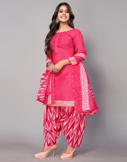 Pink Printed Cotton Unstitched Salwar Suit Material