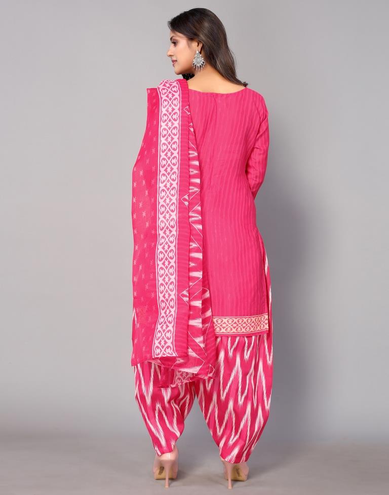 Pink Printed Cotton Unstitched Salwar Suit Material