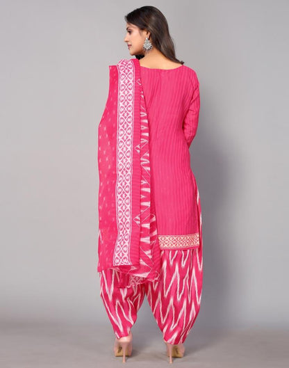 Pink Printed Cotton Unstitched Salwar Suit Material