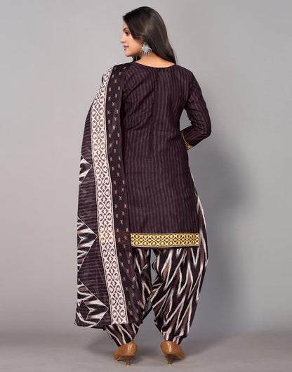 Brown Printed Cotton Unstitched Salwar Suit Material