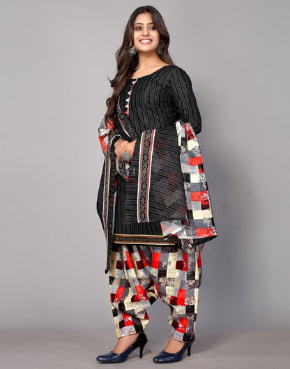 Black Printed Cotton Unstitched Salwar Suit Material