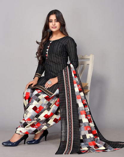 Black Printed Cotton Unstitched Salwar Suit Material