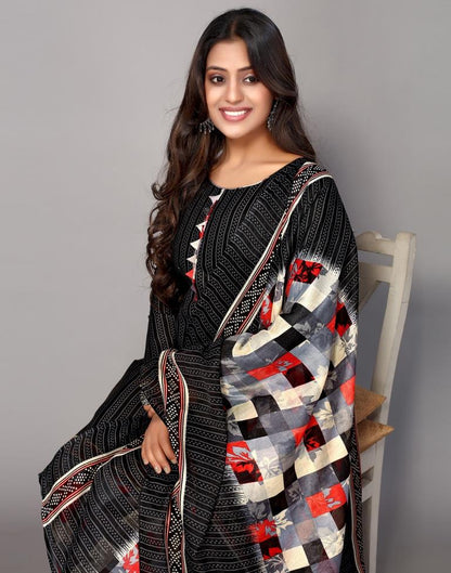 Black Printed Cotton Unstitched Salwar Suit Material