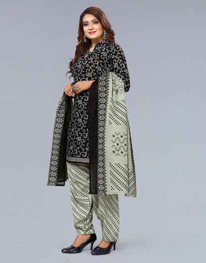 Black Printed Cotton Unstitched Salwar Suit Material