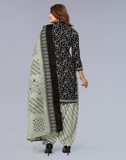 Black Printed Cotton Unstitched Salwar Suit Material