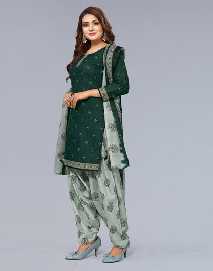 Dark Green Printed Cotton Unstitched Salwar Suit Material