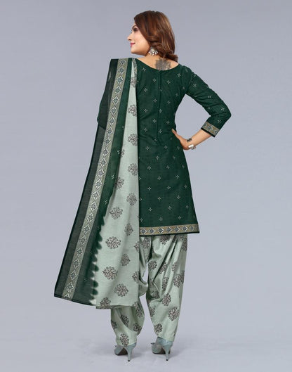 Dark Green Printed Cotton Unstitched Salwar Suit Material