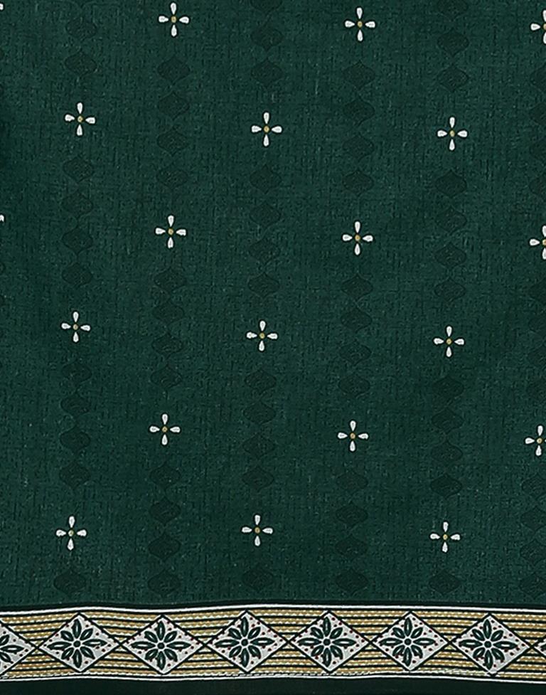 Dark Green Printed Cotton Unstitched Salwar Suit Material