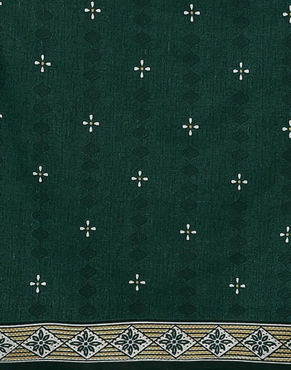 Dark Green Printed Cotton Unstitched Salwar Suit Material