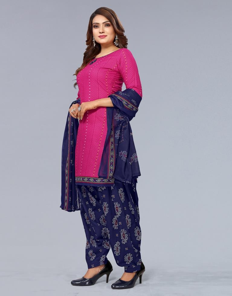 Pink Printed Cotton Unstitched Salwar Suit Material