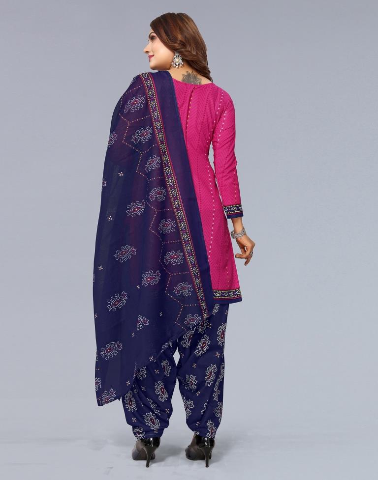 Pink Printed Cotton Unstitched Salwar Suit Material