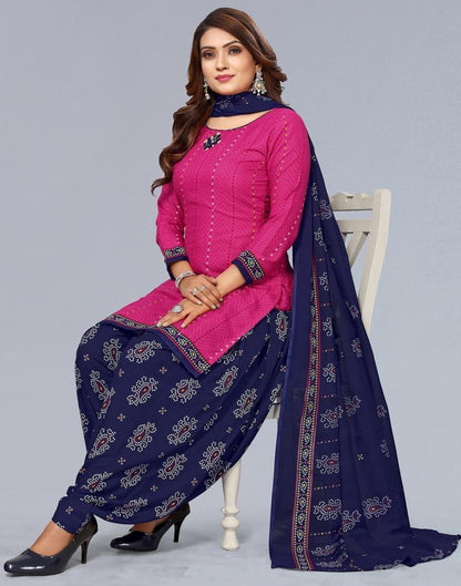 Pink Printed Cotton Unstitched Salwar Suit Material