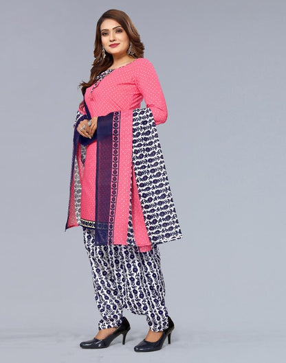 Pink Printed Cotton Unstitched Salwar Suit Material