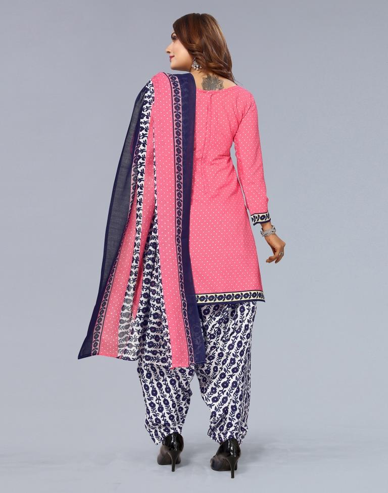 Pink Printed Cotton Unstitched Salwar Suit Material