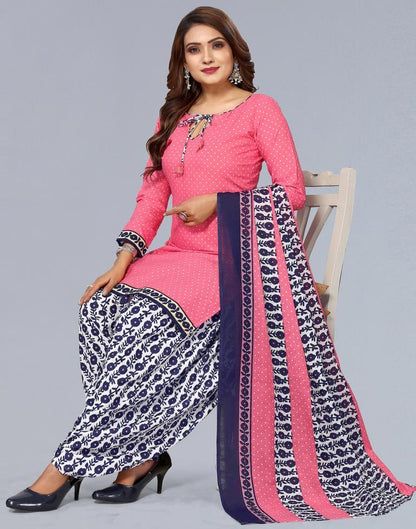 Pink Printed Cotton Unstitched Salwar Suit Material