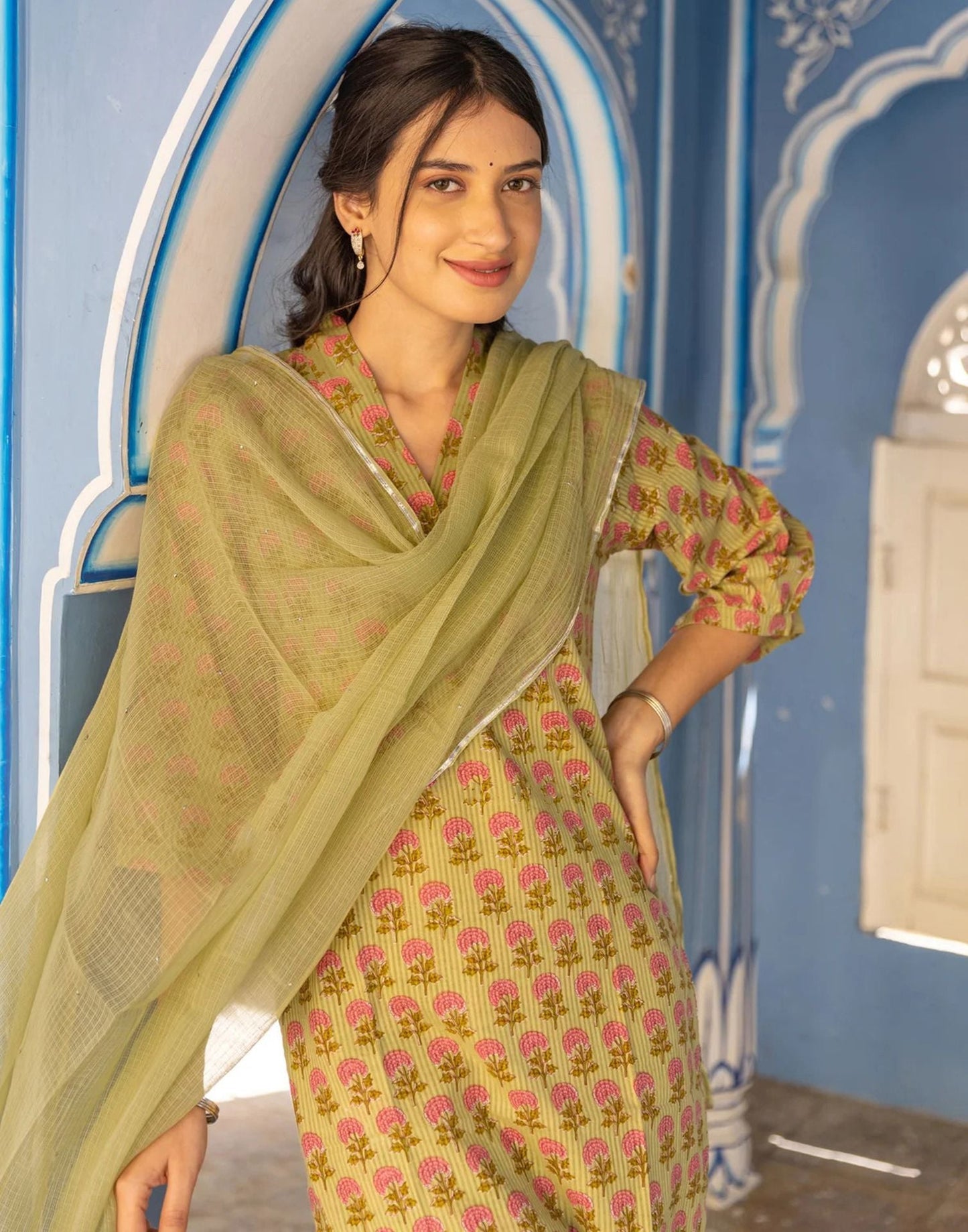 Mustard Printed Rayon Straight Kurta With Pant And Dupatta