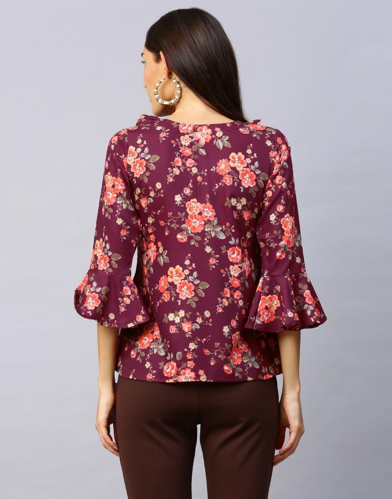 Flamboyant Purple Coloured Digital Printed Crepe Tops | Sudathi