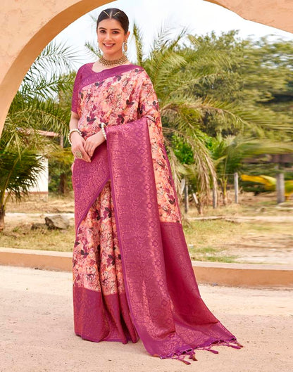 Ready to Wear Magenta Silk Printed Saree