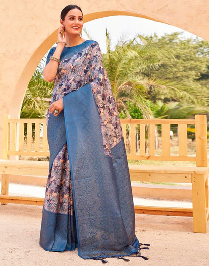 Ready to Wear Dark Blue Silk Printed Saree